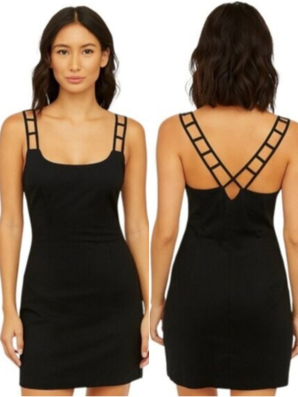 Andrea Polizzi for Rex Lester Black Linen Strappy Cutout Crisscross Mini Dress